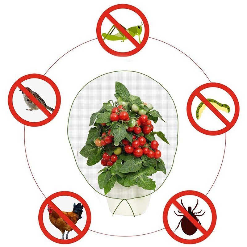 4 Packs of Garden Plant Protection Nets with Rope, Tomato Protective Cover Garden Plant Isolation Bags for Vegetable