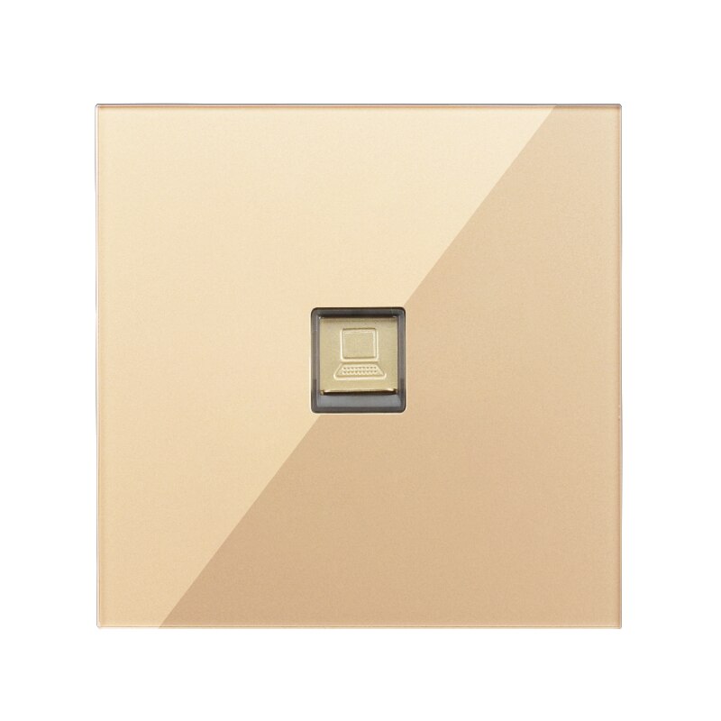 Double Socket Internet Socket Phone RJ45 Network Port Data TV Wall Socket PC Data Female Socket Luxury Gold Crystal Glass Panel: 1Computer