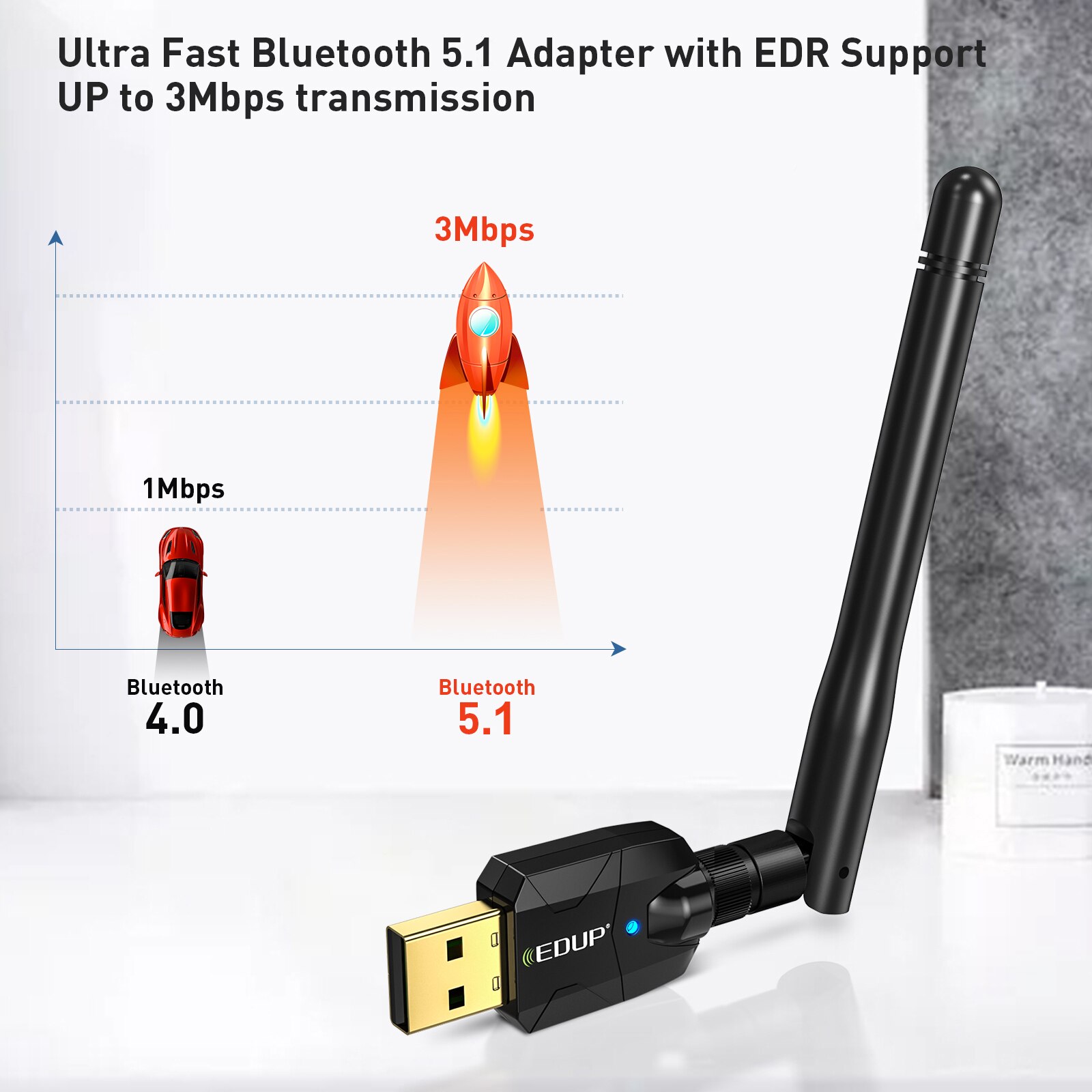 EDUP B3536 100M Bluetooth Adapter USB Bluetooth 5.1 Wireless Receiver Transfer For PC and Desktop Audio Wireless Mouse Adapter