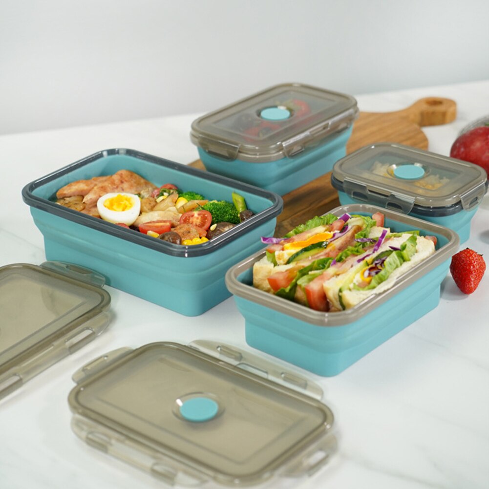 Silicone Lunch Box Foldable Microwave Oven Bento Lunchbox Kitchen School Picnic Camping Food Storage Container Collapsible Box