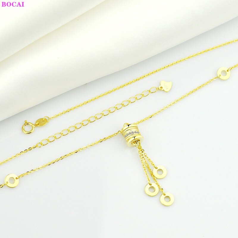 Bocai Real Sterling Zilver S925 Ketting Voor Vrouwen Thai Zilveren Eenvoudige Ronde Kolom Kleur Hals Ketting Valentijnsdag