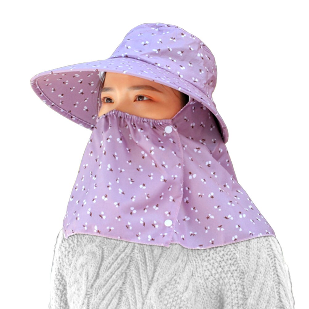 Multifunctionele dames bloemenprint anti-uv brede rand knoop gezichts- en halsbedekking outdoor fietshoed bestand tegen virussen hoed masker