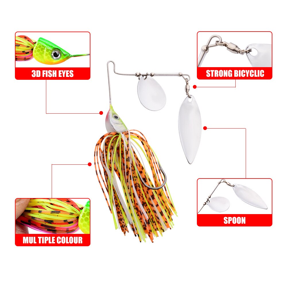 Leurres De Pêche Spinnerbait Artificiels – Avec Tête 3D, Jupe Silicone, Vibrations Et Flash Pour Attirer Le Poisson - 11