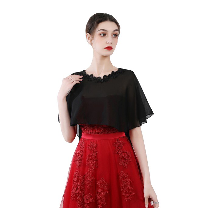 Vestes en mousseline de soie pour femmes, longues écharpes, châle, enveloppe, doux, pour soirée et mariage: Black