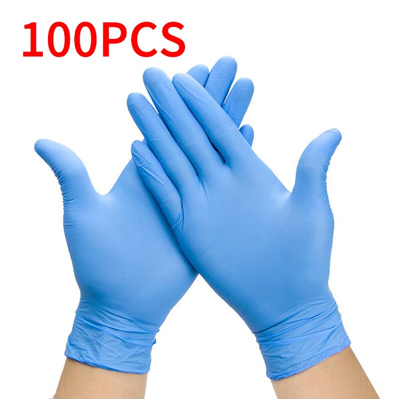 100 stk engangs latexhandsker til hjemmerengøring nitril/mad/gummi/havehandsker universal til venstre og højre handsker: Blå 100 / L