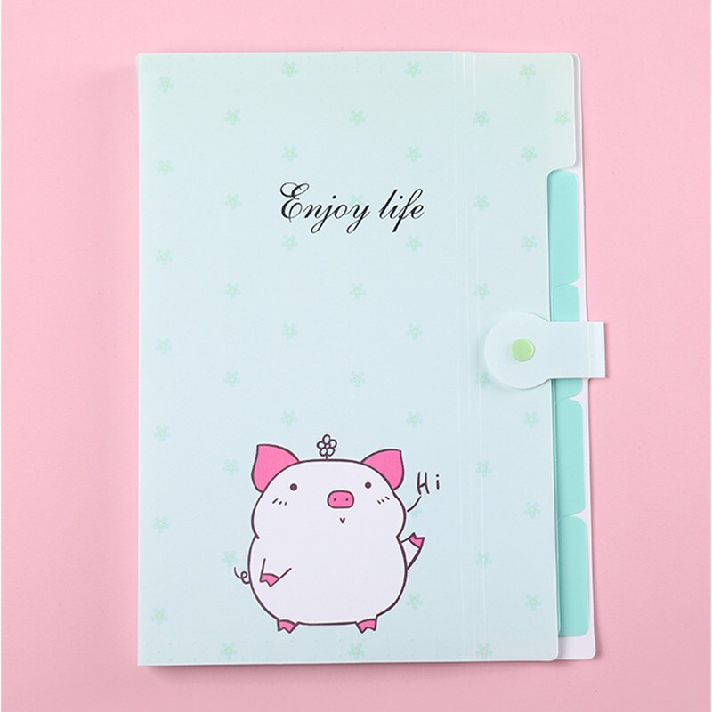 Cartoon A4 Document Organizer Kawaii Expanding File Folder for School File Holder Organizer with Button Closure School Supplies: Light Green