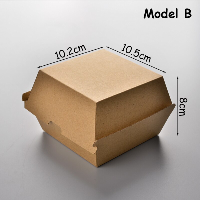 50p Food Grade Kraft Hamburger Box Disposable Fast Food Fried Chicken Beefsteak Wrapping Box Take-out Food Packing Box Doggy Bag: Model B