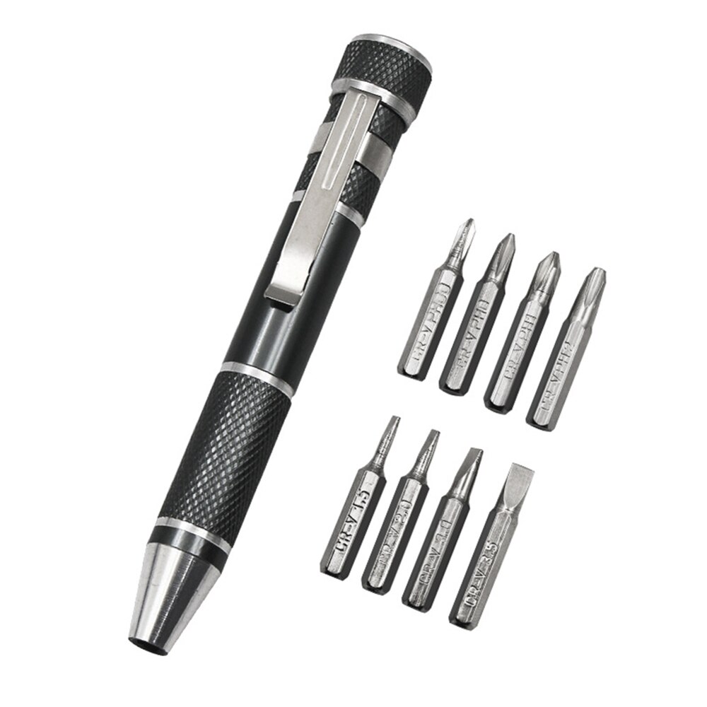 8 In 1 Mini screwdriver Gadgets Electric Repair Tools Pen Style Precision Screwdriver Set DIY: grey