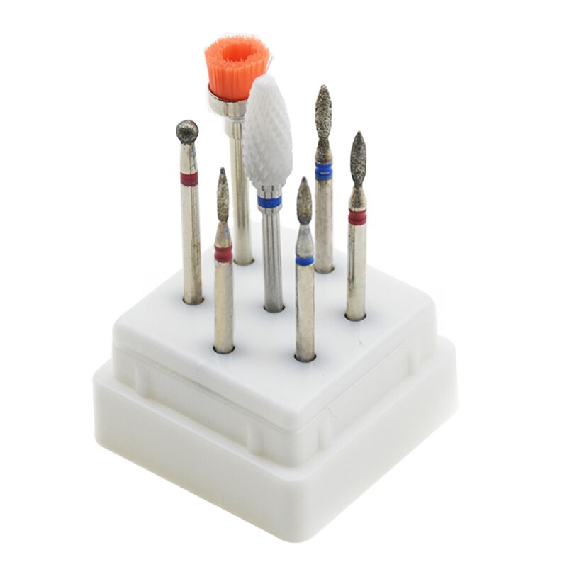 Juego de brocas de cerámica para uñas, accesorios para manicura, taladro eléctrico con caja de acrílico, limas y limas para uñas artísticas, 7 Uds.