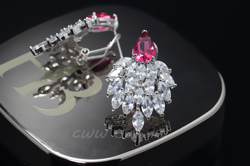 CWWZircons Marca Designer de Acessórios Do Casamento de Noiva Conjunto de Jóias Big Drop Red Cubic Zirconia Colar e Brincos de Noiva T231