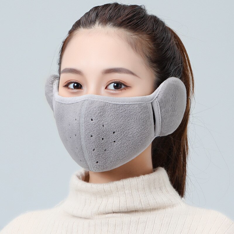 Winter Unisex Breathable Holes Mask Cold-Proof Thermal Mask Earmuffs Two-In-One Wrap Band Ear Warmer Outdoor Riding Ear Muff: Light Gray