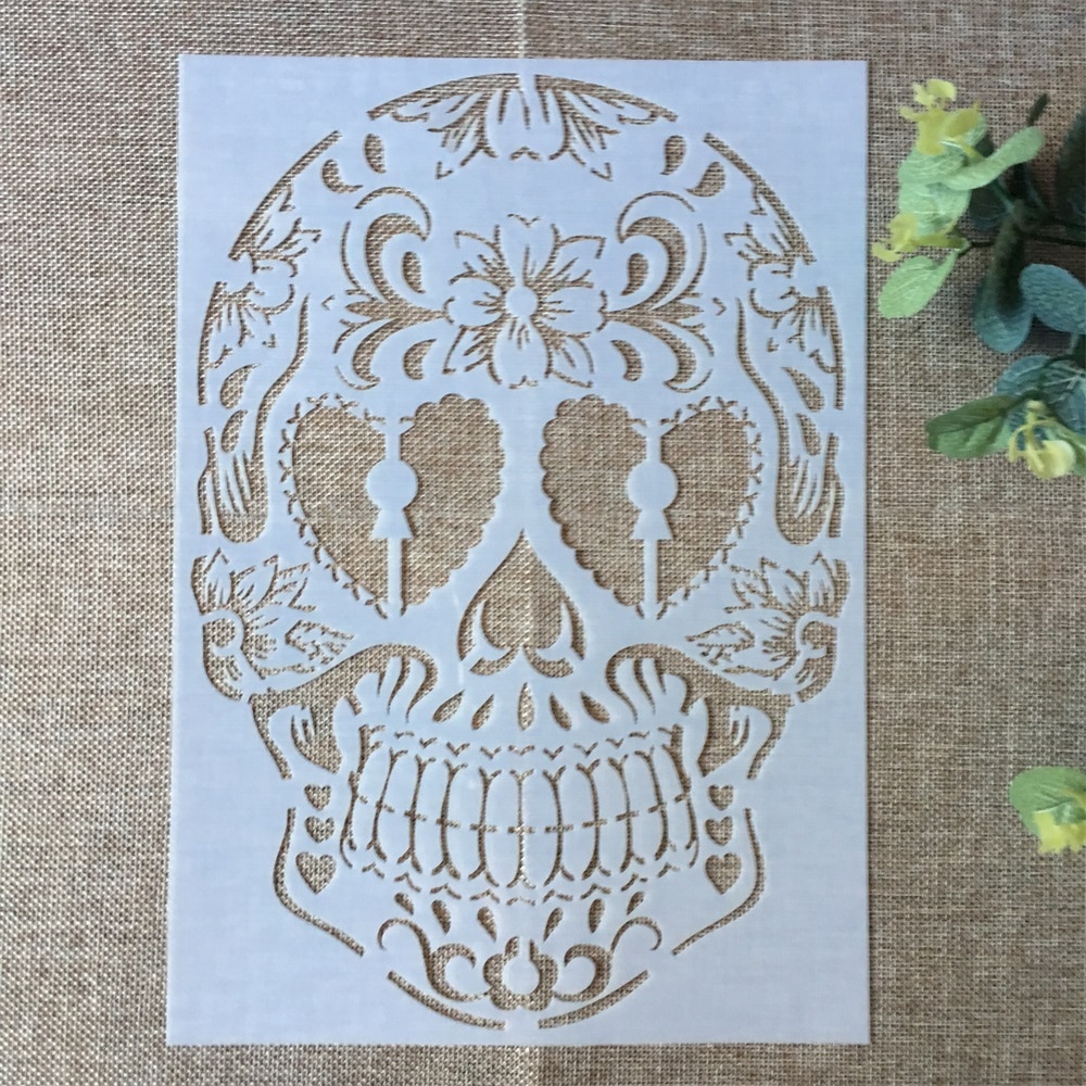 4 stk 29cm a4 kranie skelet spøgelse gør-det-selv lagdeling stencils maleri scrapbog farvelægning prægning album dekorativ kort skabelon: 1 stk d