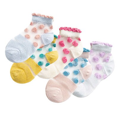 5 paia/lotto ragazze di estate calzini carino Dot bambini ragazza maglia di cotone traspirante elastico pizzo calzino morbido bambini calzini per 1-8 anni: C 5 Pairs / M(3-5Y)