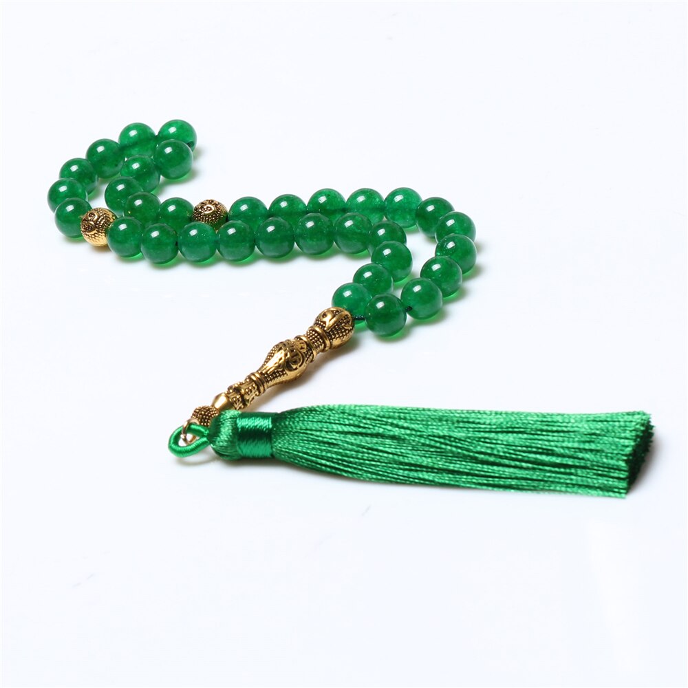 Grânulos muçulmanos islâmicos da oração da tasbih da pedra 33 da borla da linha verde das vendas quentes 8mm