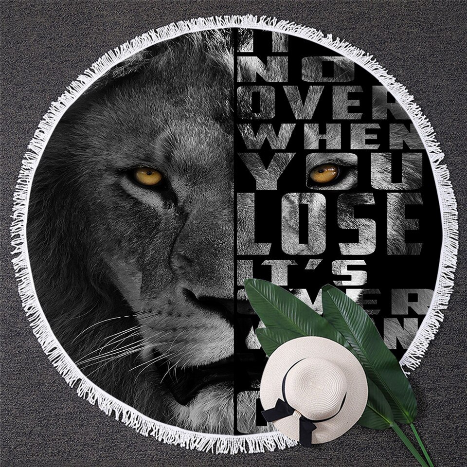 Blessliving mannelijke leeuw strandlaken ronde artistieke microvezel handdoek wilde dieren badhanddoek yin en yang strandmat playa toalla: 4