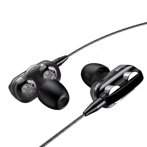Universal Wired 3.5mm Jack Headset Double Horn 6D Stereo Heavy Bass Music Earphones With Microphone Handsfree In-ear Earbuds: black