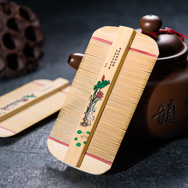 Chinese Traditional Bamboo Double Sided Lice Comb Handmade Dense Comb Rose Remove Itching Scraping Head Flea Cootie Combs: green