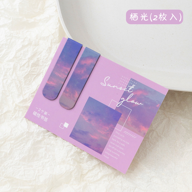 2 PCS Misty Fantasy Clouds Sea Forest Landscape Magnetic Bookmark for Pages Books Readers: Pink