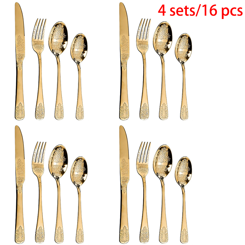 Golden Bestek Set, Europese Mes En Vork Lepel Reliëf Westerse Servies Retro Rvs Bestek Sets: Rood