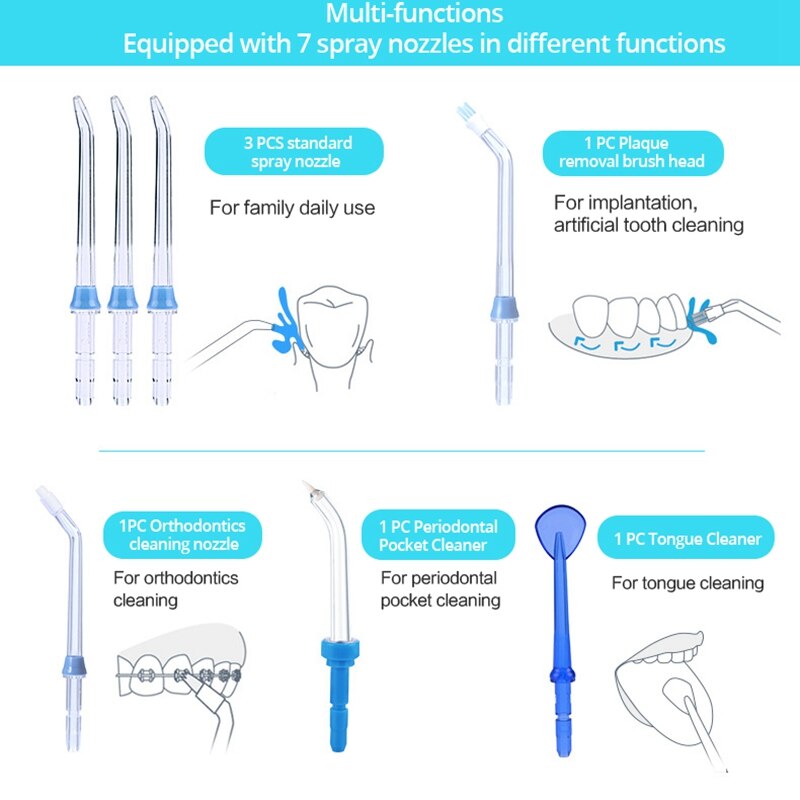 Nicefeel irrigator oral água flosser jato dentes mais limpo com 600ml tanque de água 7 dicas para cuidados com os dentes plugue da ue
