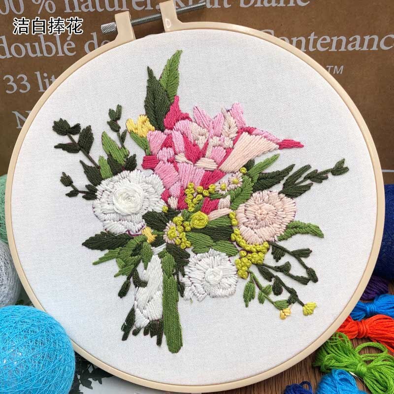 Holding Flowers Wedding Embroidery Kits Beginner Cross Stitch With Embroidery Hoops Embroidery Kits Ribbon Hand Craft Embroidery: 5