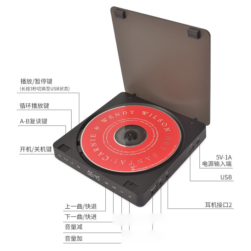 Portable CD Player with Earphones HiFi Music Compact Disc Walkman Player Reproductor CD Anti-Shock Personal Car Music Player