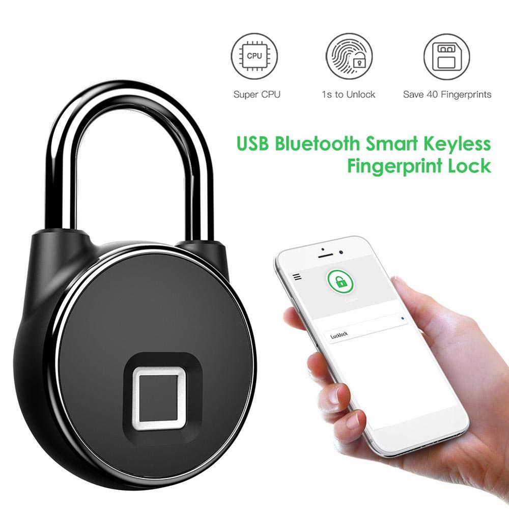 Fingerprint Padlock APP Bluetooth IP66 Waterproof Smart Lock, USB Rechargeable Security Keyless Lock for School Locker, Gym ZW02