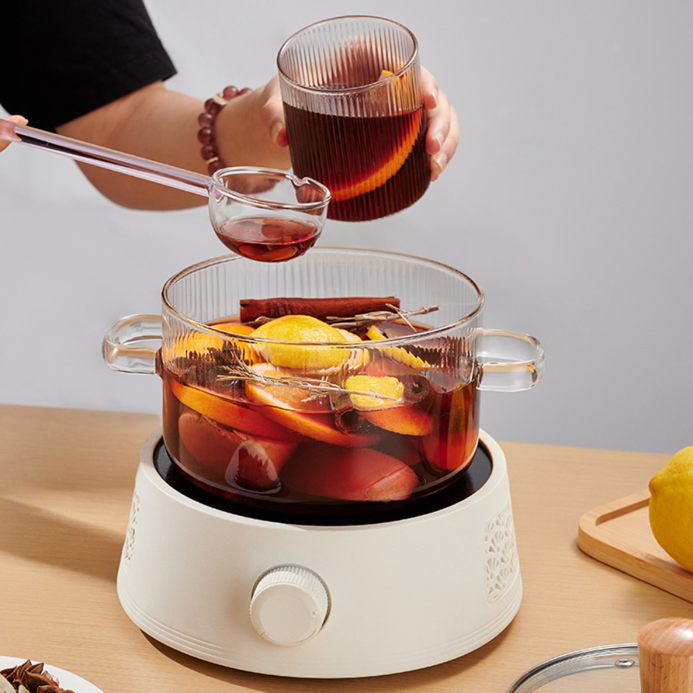 Cacerola de vidrio de borosilicato alto de 1,6l, olla de cocina con mango Binaural resistente al calor con tapa, tazón de fideos transparente Ramen