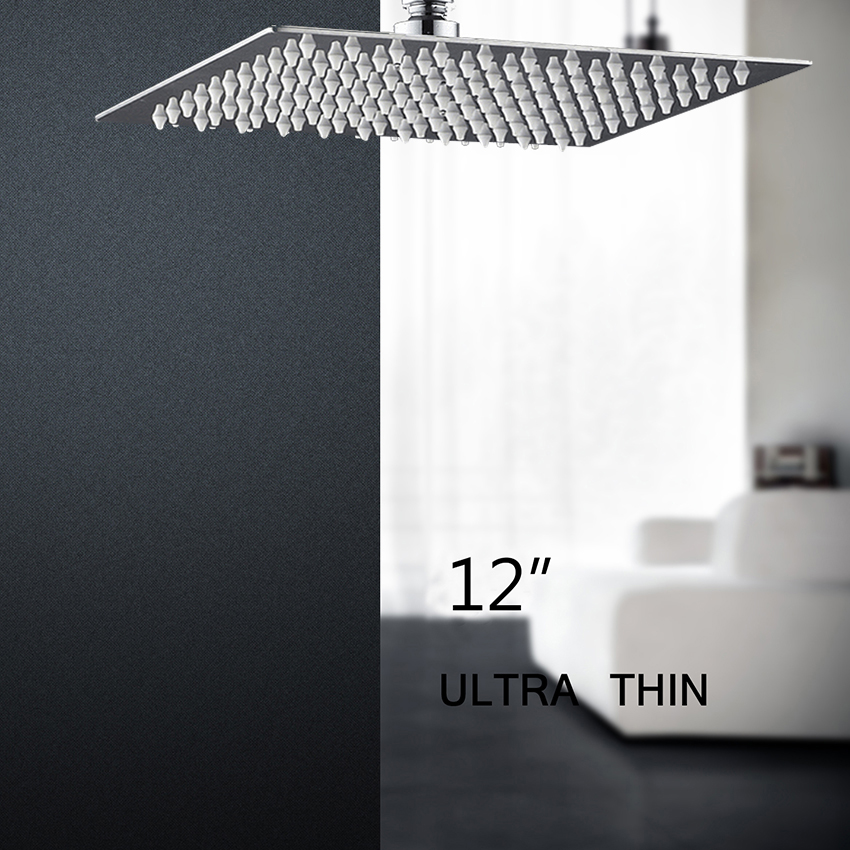 Kemaidi 6-24 tommer brusehoved loft firkantet rustfrit stål nedbør brusehoved top bruser badeværelse regnbruser hoved sprinkler: Krom 12 tommer