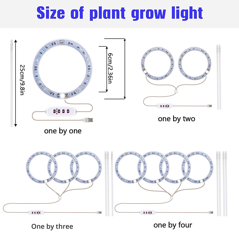 Luz LED anular para plantas, luz de crecimiento pequeño, atenuación de sincronización USB, adecuada para plantas de interior, luz suculenta para peceras