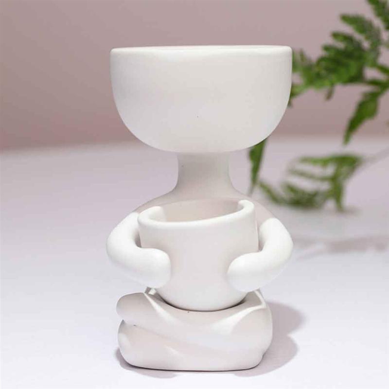 Sitting Human Shaped Planter Ceramic Flower Pot Plant Container Desktop Decoration Humanoid Ceramic Flowerpot (6x6x10cm)