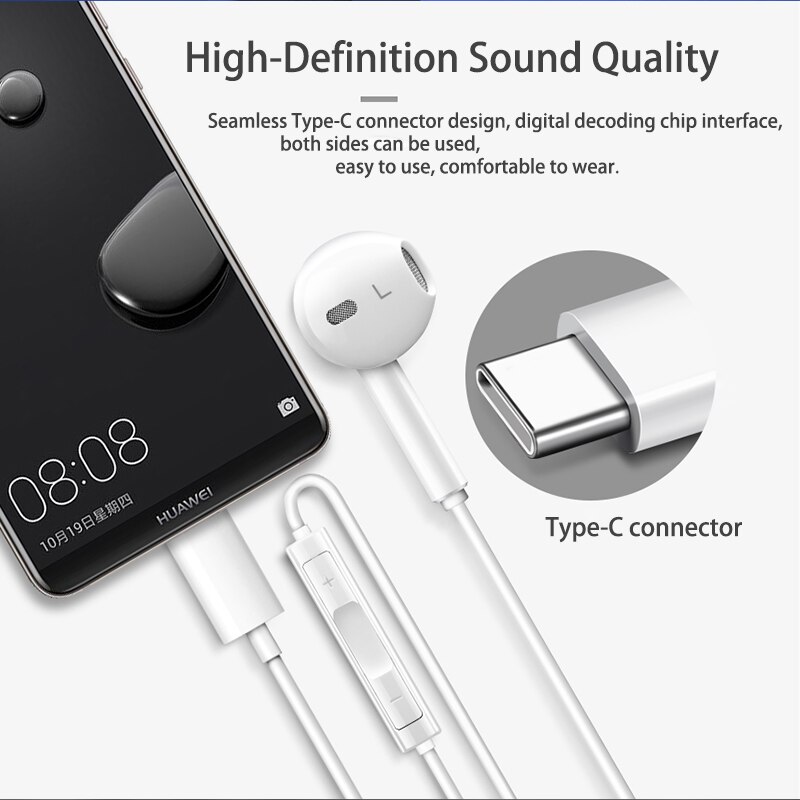 Riginal Huawei CM33 Oortelefoon Usb Type-C In Ear Hearphone Headset Mic Volume Huawei Mate 10 Pro 20 X rs P20 30 P40 Honor 7 8 V8