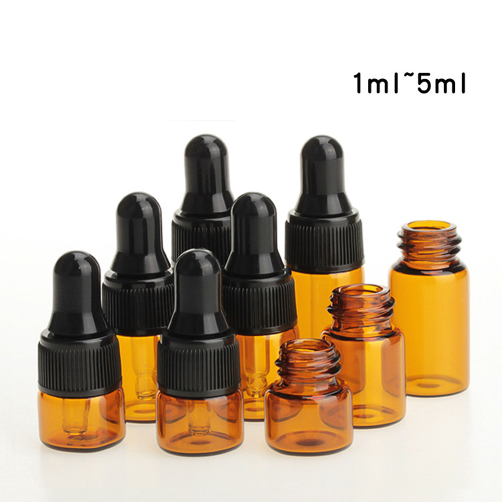 recipiente de Perfume de aromaterapia de 1/2/3/5/ML rellenable para aceites de árbol de té, frasco cuentagotas de vidrio ámbar, pipetas llenas de líquidos