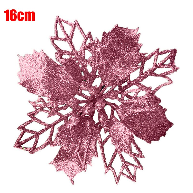 10 Pcs Christmas Poinsettia Glitter Flower Hollow Tree Hanging Decoration for Home Party DC120: Pink-16cm