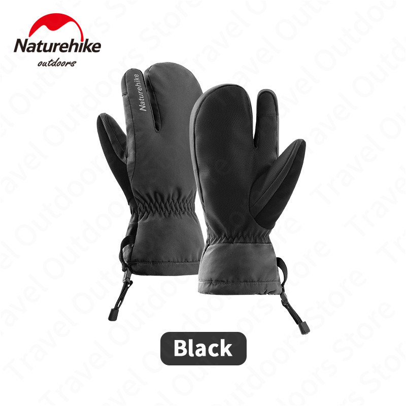 Naturehike GL12 Drie Vinger Ski Handschoenen Verdikking Winter Warm Houden Pluche Antislip Waterdicht 3M Katoen Outdoor Fietsen 0 °C ~-15 °C: Black / M