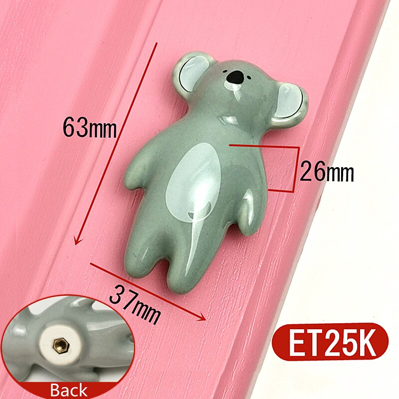 Poignée de meuble en céramique, boutons dessins animés d'animaux, meubles pour enfants: ET25K