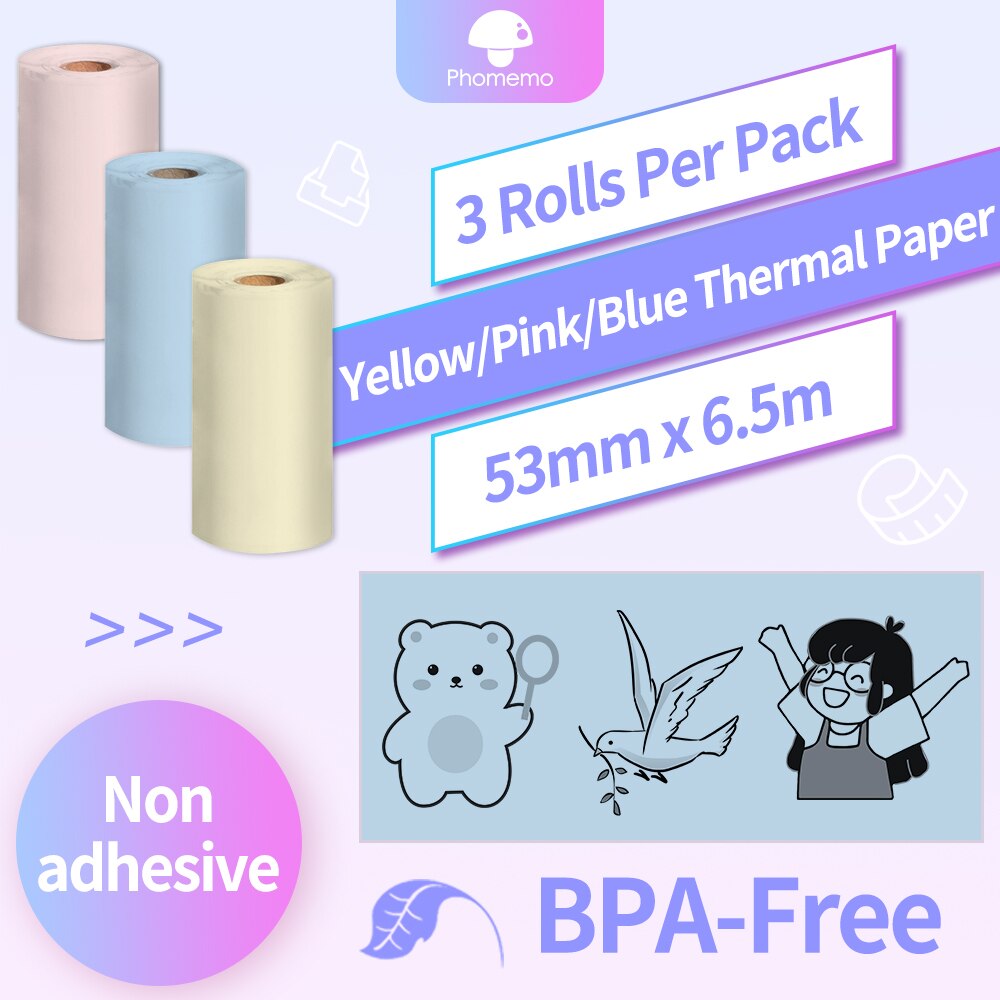 M02 Zelfklevende Thermisch Papier Bpa Gratis Afdrukken Thermische Foto Sticker Rolling Papier Voor Phomemo M02/M02S/m02Pro Mini Printer: Colorful Paper1