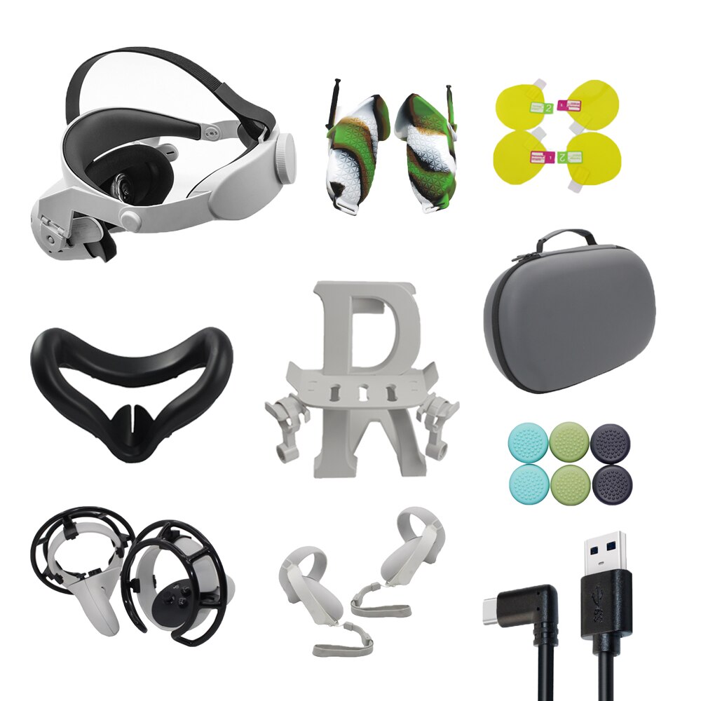 VR Glasses Lens Film for Oculus Quest 2 VR Headset Helmet Eye Mask Pad Cover Adjustable Headband Head Strap Quest2 Storage Bag