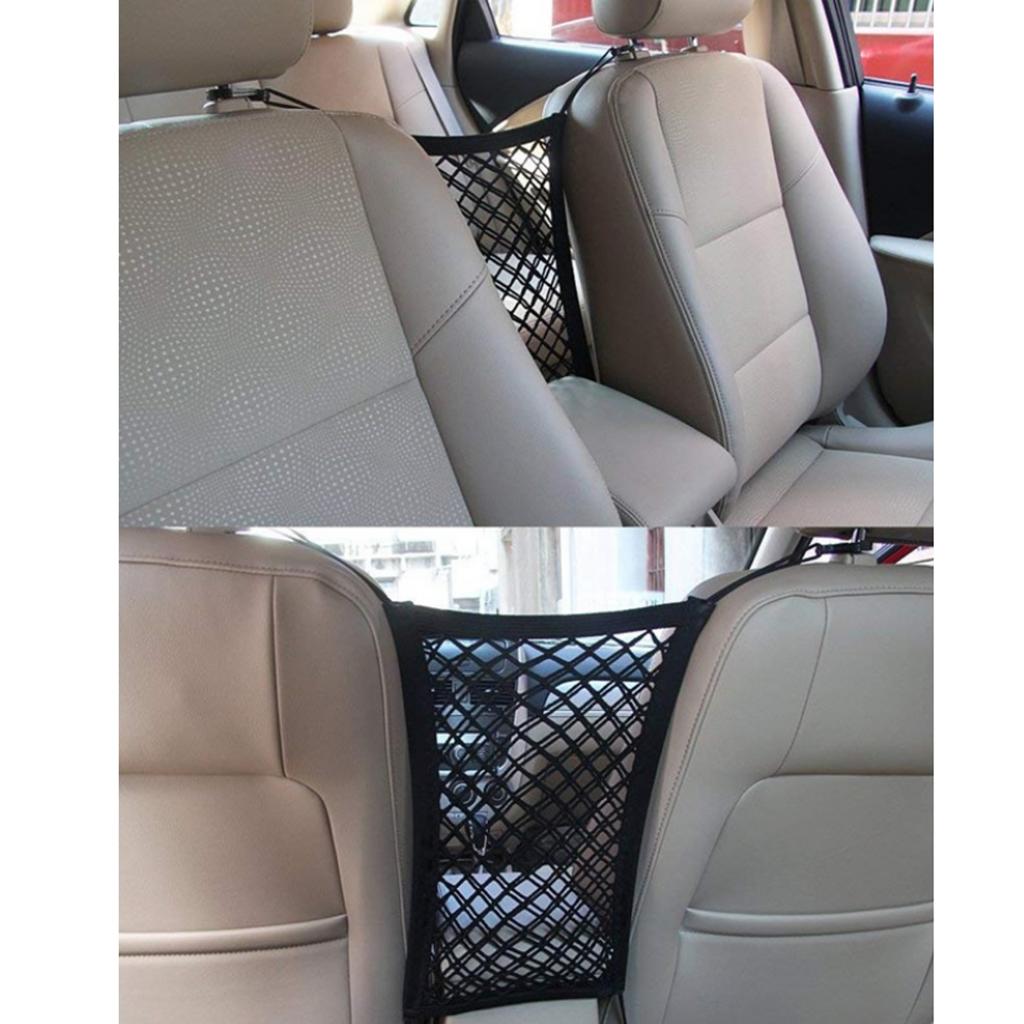 Bilsete oppbevaring mesh organizer 2 legger foran sete elastisk lastesnor nettposeholder til drikkekopp, magasin, paraply