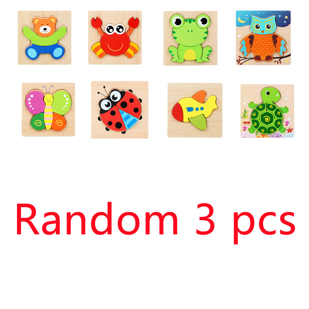 Houten Jigsaw Dieren Puzzels Voor 1-3 Jaar Oude Meisjes Jongens Peuters Educatieve Voorschoolse Speelgoed Houten Puzzel Voor baby &#39;S: Random 3 pcs