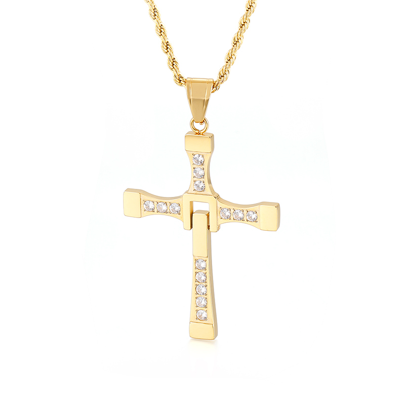 HaoYi Schnelle Und Furious Dominic Toretto Kreuz Halskette Für Männer Edelstahl Zirkon Schmuck Multi-stil Anhänger: KP95949-JL / 50cm