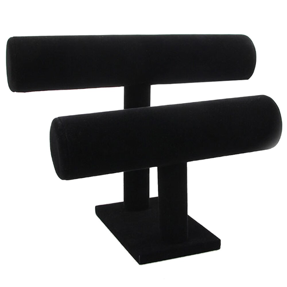 Wielowarstwowy, czarny, przenośny, aksamitny stojak na bransoletki, bransoletki, naszyjniki, nakrycia głowy, organizer na zegarki i biżuterię, stojak w kształcie litery t: Dwie warstwy