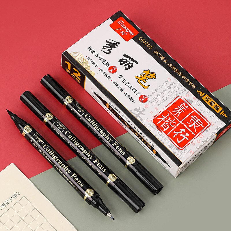 3pcs/lot Double head Hand Lettering Pens Chinese Calligraphy Brush Pens Set Art Markers Black Ink 4 size for Beginners Writing