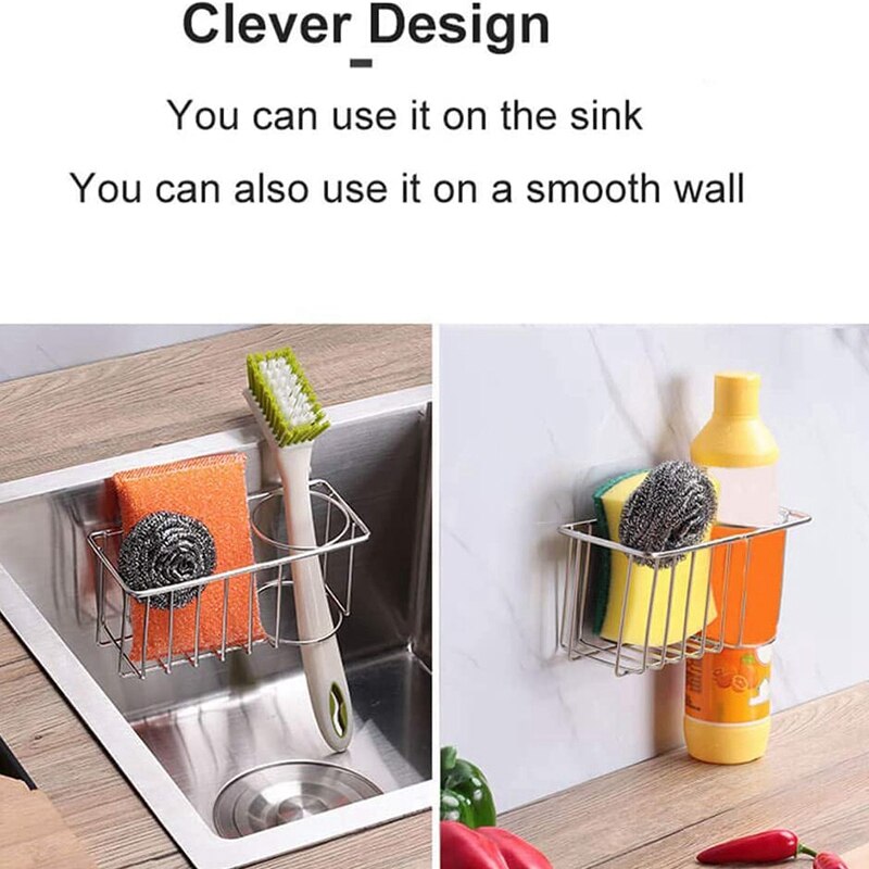 Sink Organizer Caddy Borstel-Spons Houder Voor Gootsteen Caddy, 2 In 1 Borstel Houder, roestvrij Roest Proof