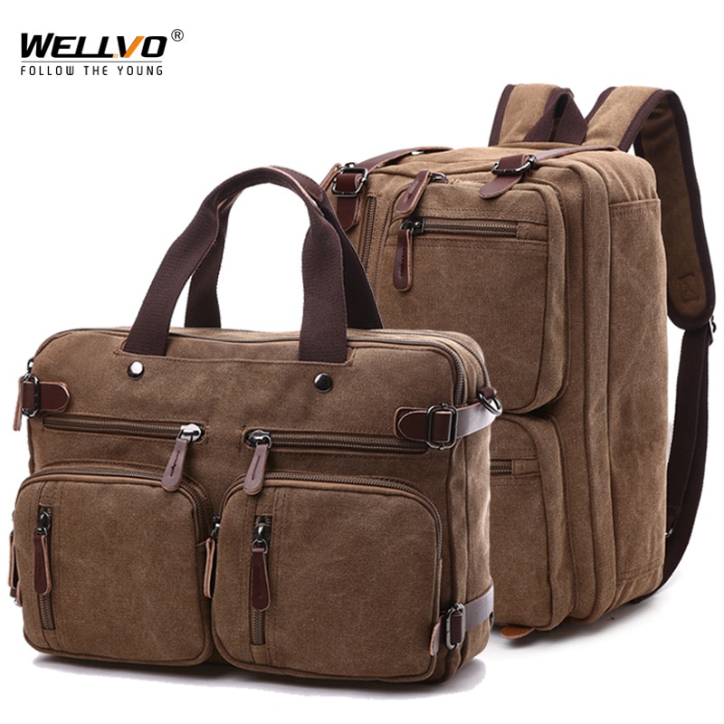 Men Canvas Briefcase Travel Bags Suitcase Classic Messenger Shoulder Bag Tote Handbag Big Casual Business Laptop Pocket XA138ZC