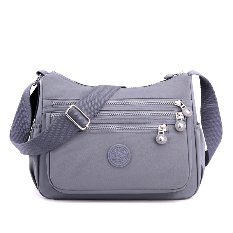 Bolso de hombro para mujer, bandolera de nailon resistente al agua con múltiples bolsillos para ocio: Gris