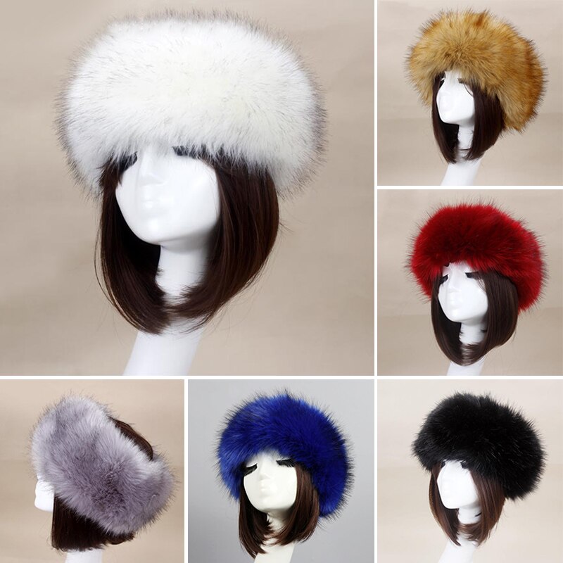 Vrouwen Dikke Fluffy Pluche Hoed Winter Warme Zachte Skiën Hoofdband Oor Hoofd Warmer J55