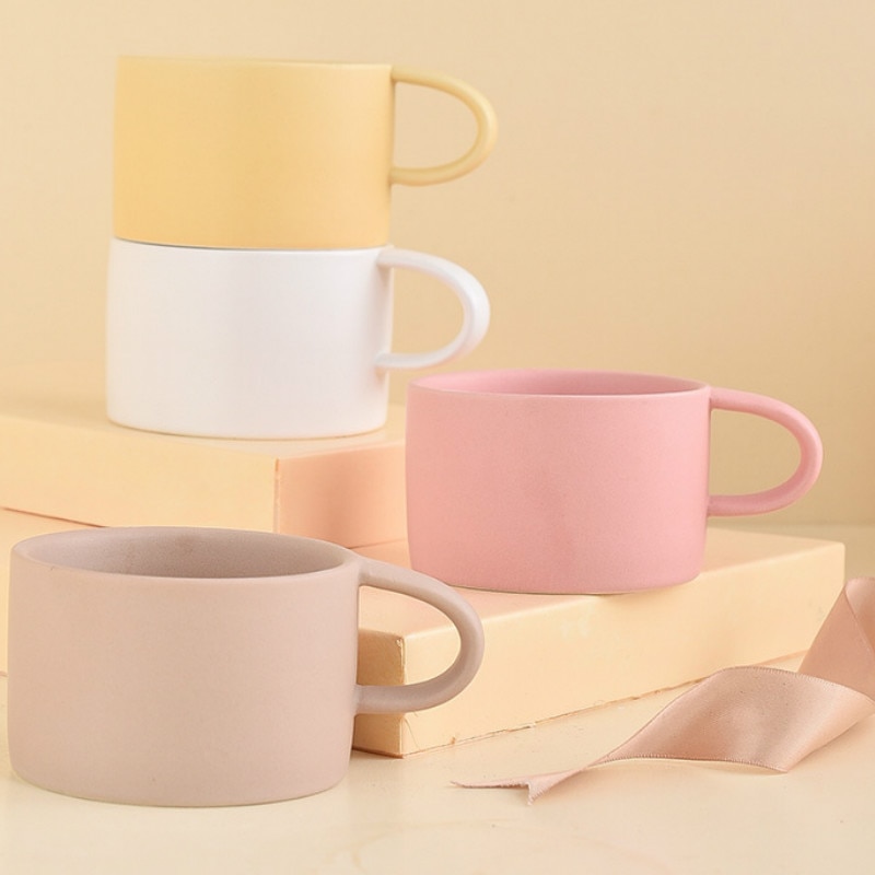 Taza de café de cerámica para leche, taza para café con leche, vaso bonito de cerámica de Color puro estilo europeo para parejas,