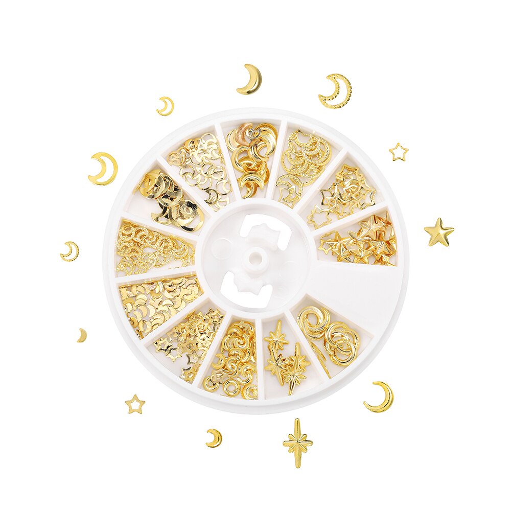 1Box Mini Heart Star Moon Gold Nail Art Glitter Metal 3D Frame Jewelry Epoxy Resin Mold Filling For DIY Crafts Making Decoration: Moon