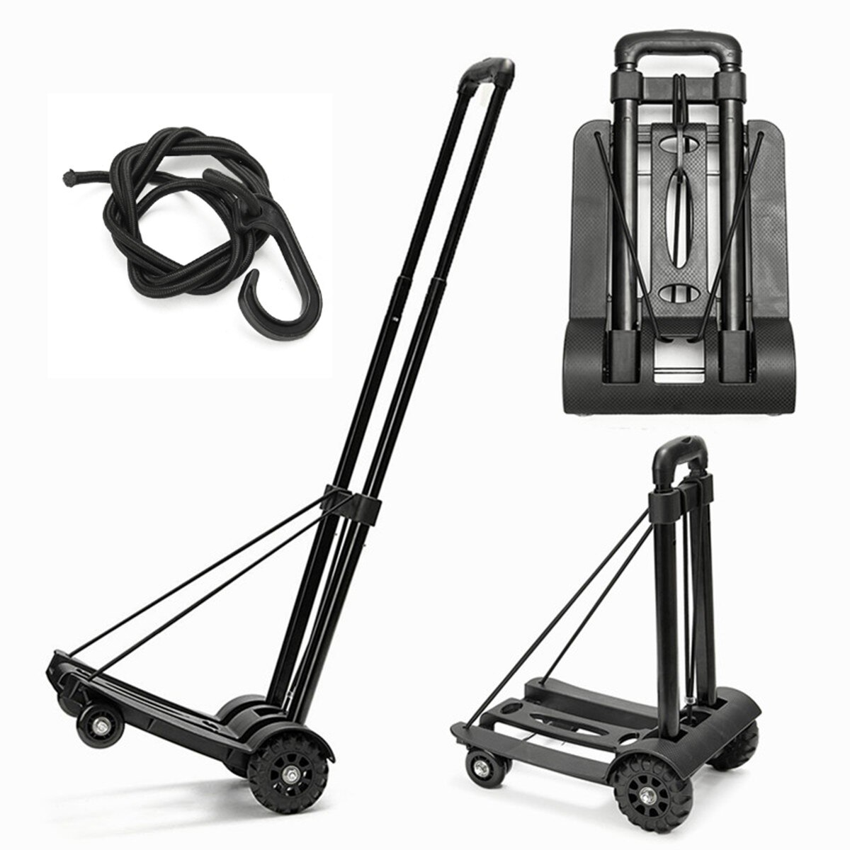 75KG Aluminum Handle Plastic Wheels Folding Cart Shopping Trolley Casters for Shopping Luggage Carrier